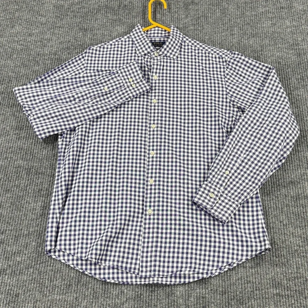 Polo Ralph Lauren Shirt Mens Large Purple Check Button‎ Down Long Sleeve Casual